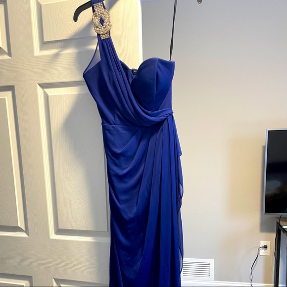 Xscape Dresses One Shoulder Navy Blue Xscape Gown Poshmark